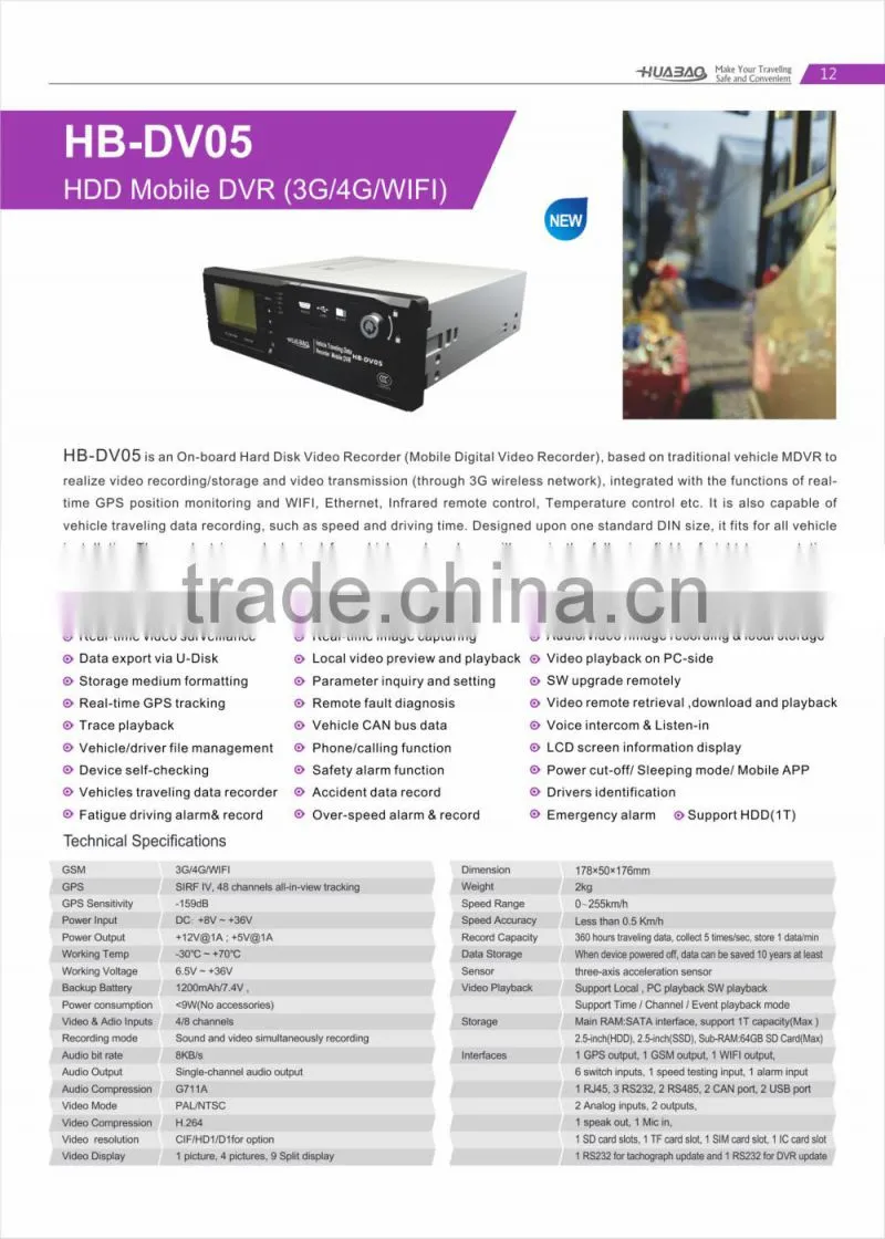 MDVR with LCD screen Hard disk 1 T storgae 3g/gps/wifi 8 channels mdvr