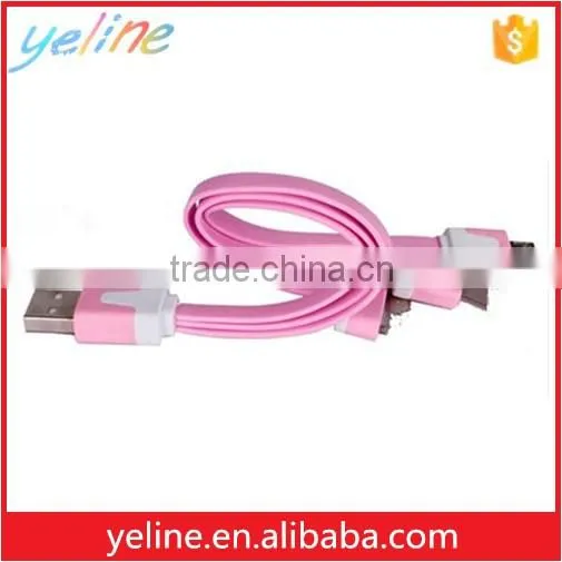 hottest selling colorful multi use 3 in 1 flat USB cable for mobile phone