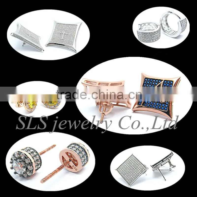 2015 Fashion American 925 sterling silver jewelry micro pave cz cross inside stud earrings