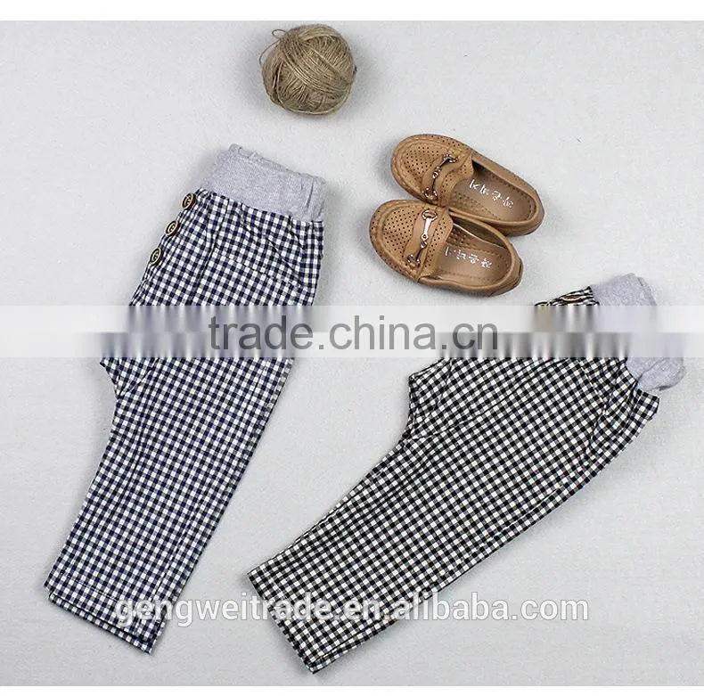 2015 Korean version of the new spring and summer boy pants kids plaid long pants