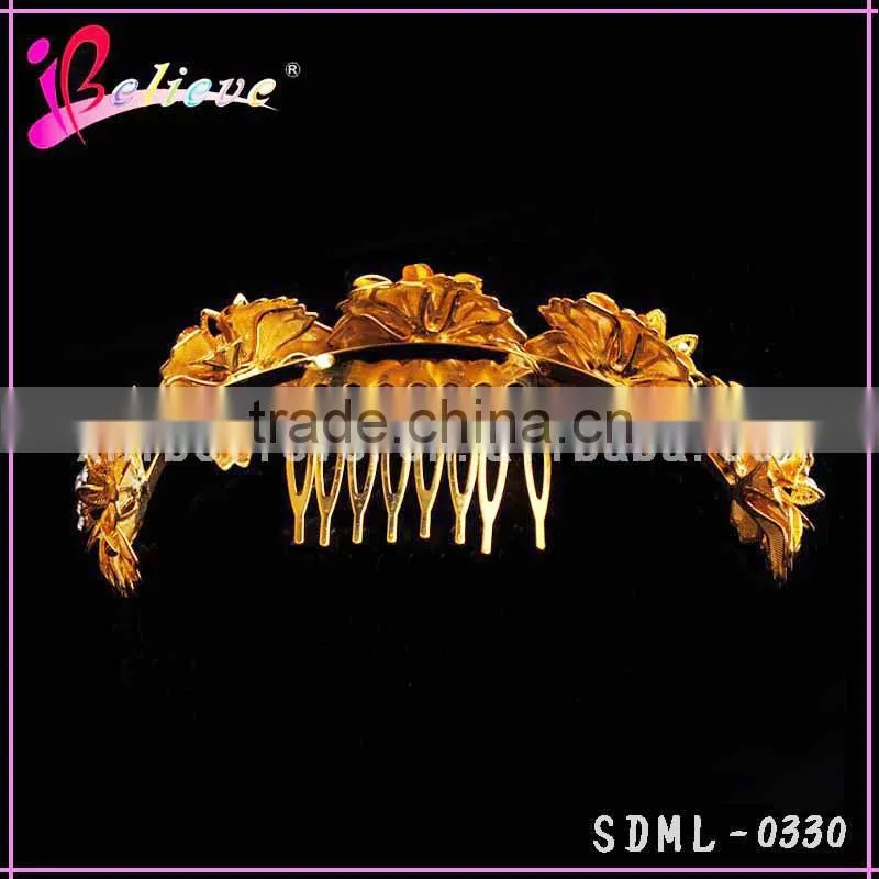Elegant indian gold hair accessories headband, diamond flower hairbands for ladies