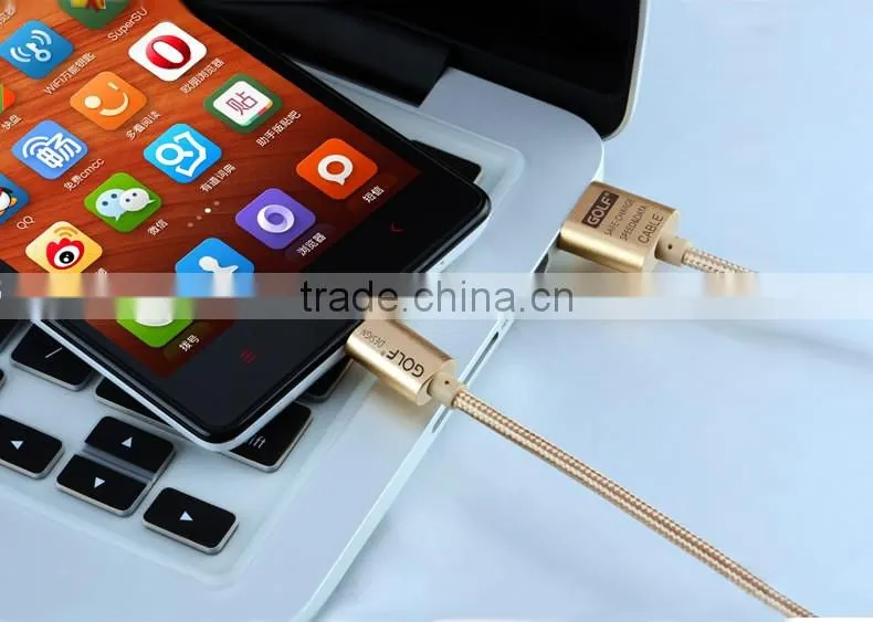 Original GOLF 3M Metal nylon weave Micro USB 2.1A Fast Sync And Charge cable for Android Mobile Phone