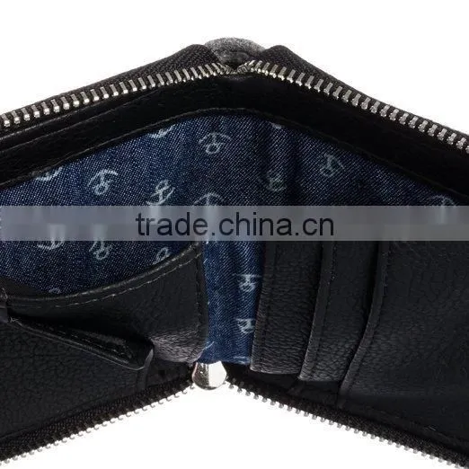 High Quality Mens Zip Around Faux Leather Bifold Pouch Wallet