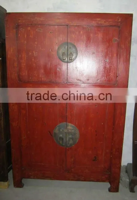 Antique Chinese Red Wedding Four door Wooden wardrobe / Cabinet
