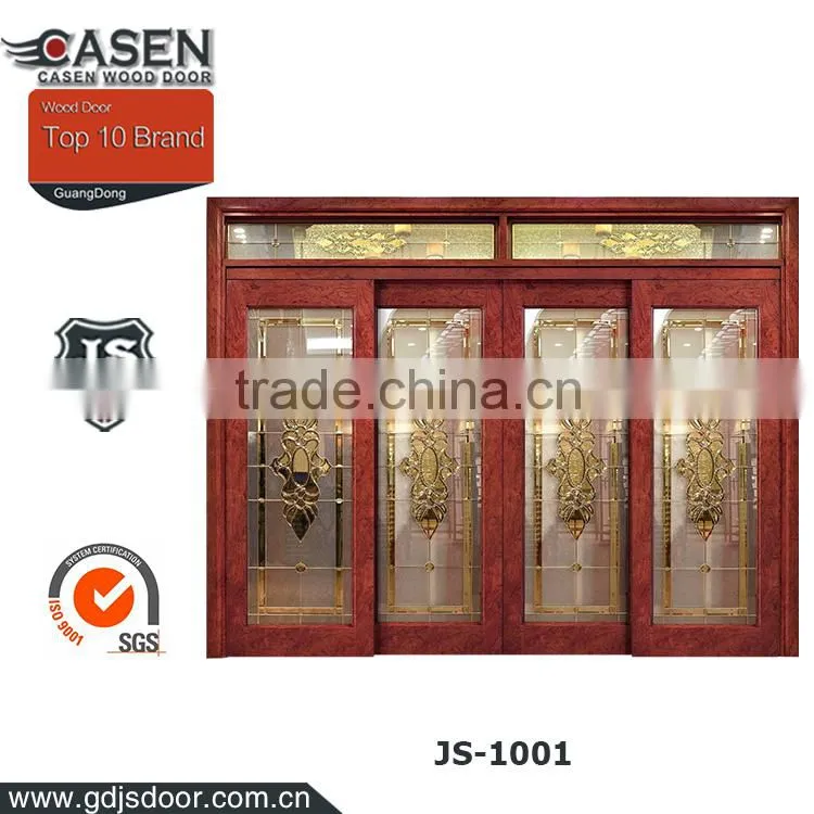 Interior gold plated large art glass french multi wood sliding doors