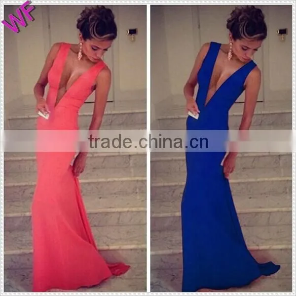 Custom Made Women Deep V neck Red Long Maxi Dress