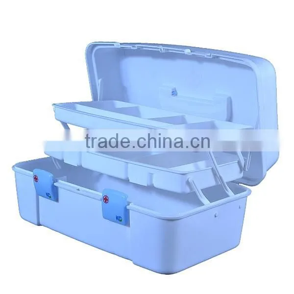 Plastic portable first aid cabinet with 3 trays
