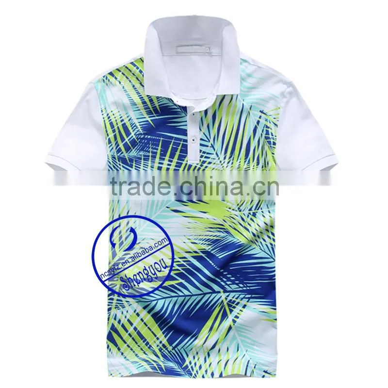 Fancy printed allover men's polo shirt 100%cotton