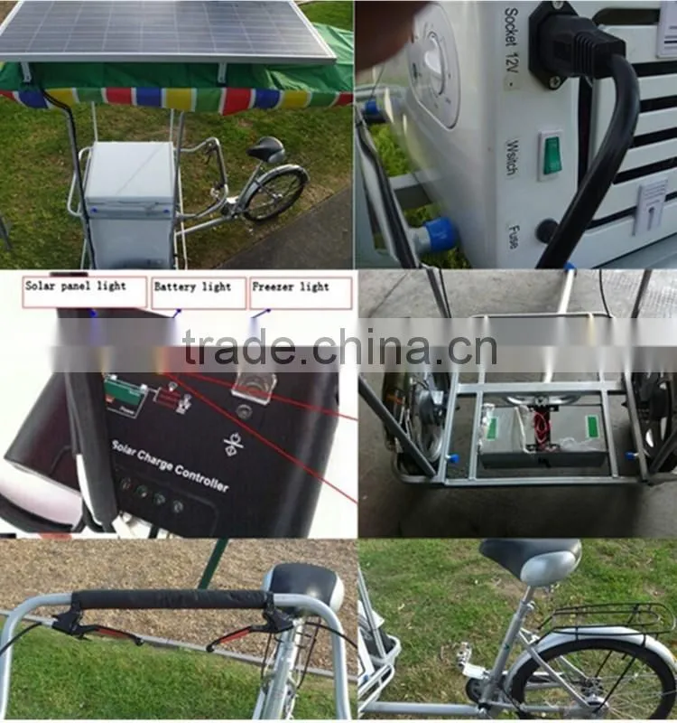 2015 Motorcycle Electrice Bike /solar bicycle freezer/fridge/portable mini ice cream display freezer