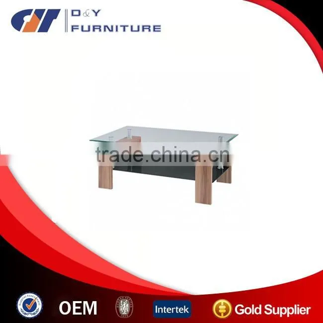 Natural Wood & Glass Rectangle Coffee Table with Shelf