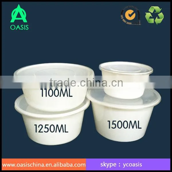 Eco 1250ml Disposable Clear Round Plastic PP Food Container with lid