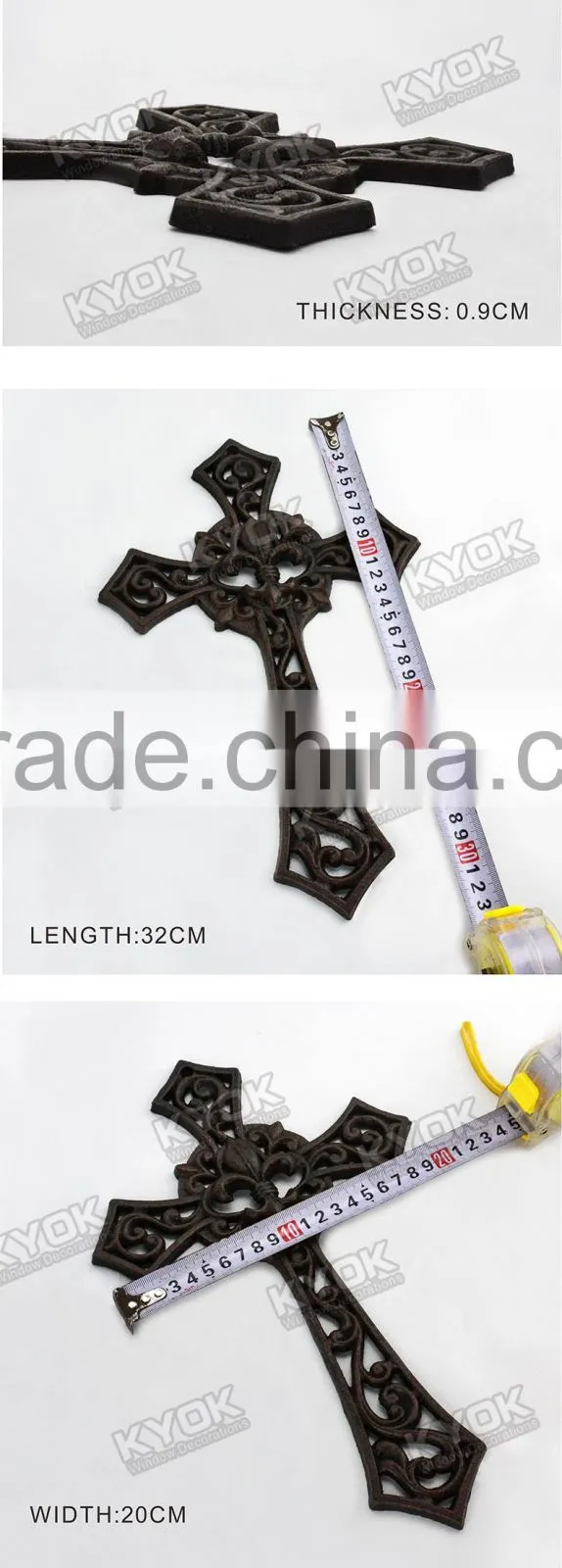 KYOK Special design wrought iron curtain iron cross,home decorative iron cross,cast iron crosses