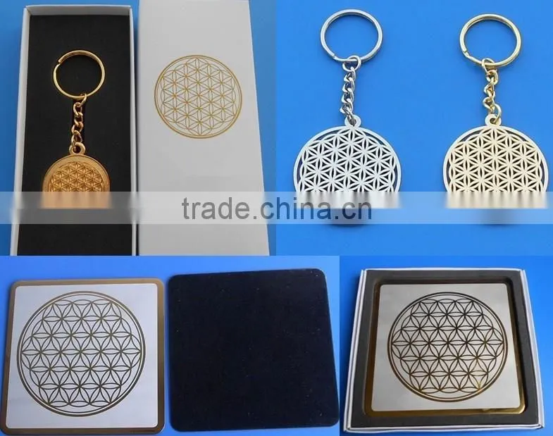 zinc alloy silver and gold keychain flower of life ring