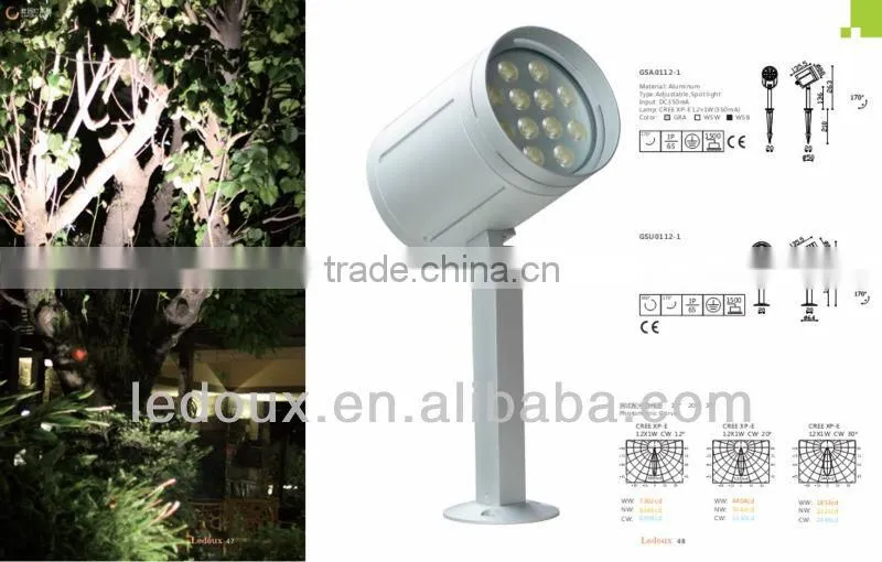 IP65 12W 170 tilting 12v led garden light