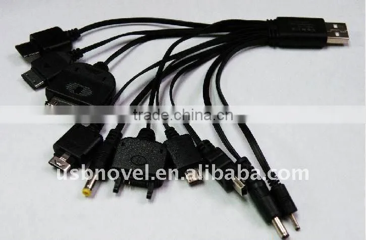 10 in 1 Universal USB Charger Cable Car charger& Travel charger for mobile phone, MP3 MP4