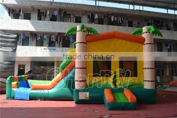 Tropical Inflatable Bounce House with Pool, Palm Tree Bouncy Castle with Water Slide