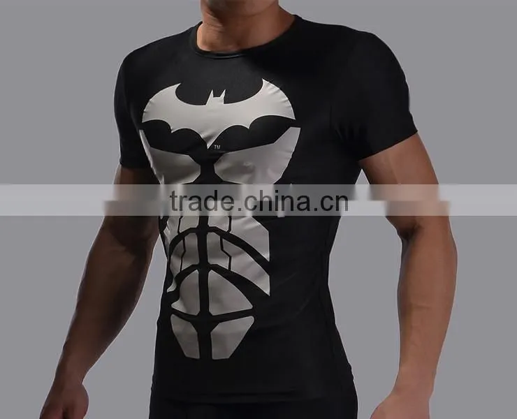 2016 New arrive marvel short sleeve superhero spider man compression tights men sport gym fitness wear 3d t shirt