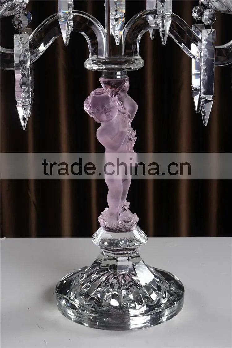 2 arms k9 crystal pink engraved base candle holder