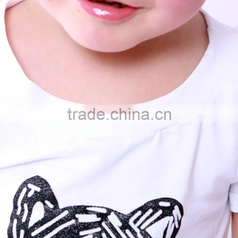 2016 boutique oem animal design white plain tee shirt pant together fancy kids clothing outfits boy