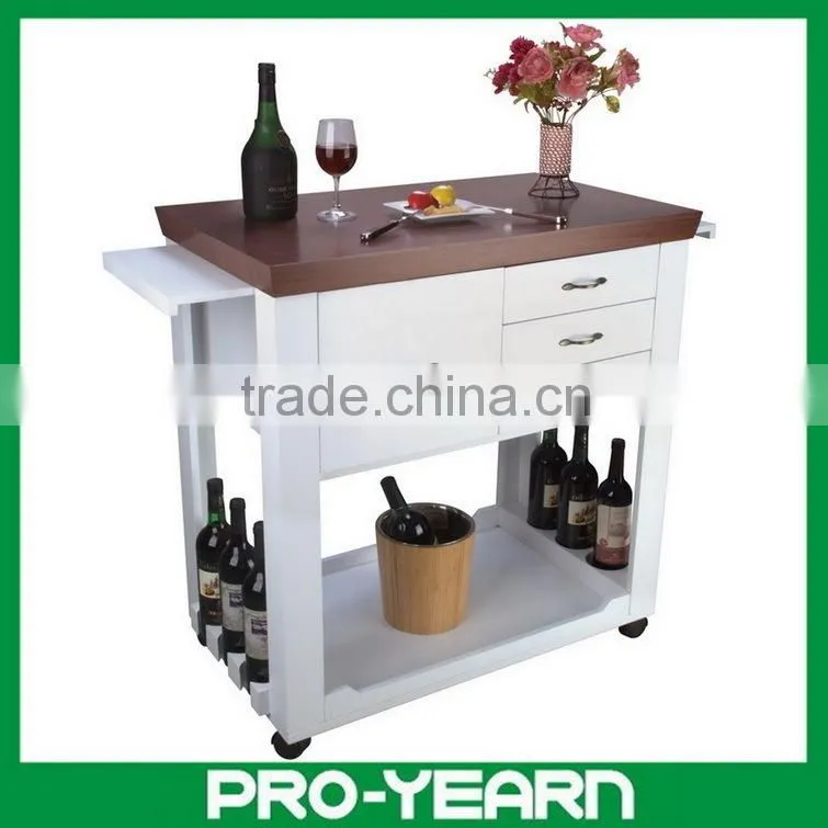 Stylish Modern Wooden Kitchen Serving Trolley with Food Keeping Drawers and Wine Bottle Holders and Casters