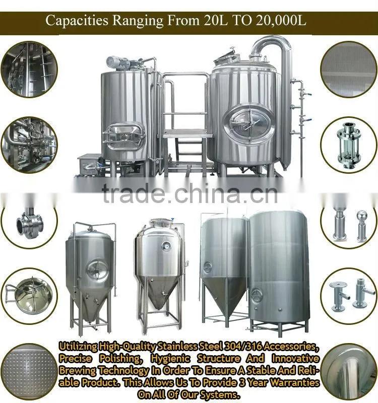 Stainless steel commercial beer brewery equipment for sale