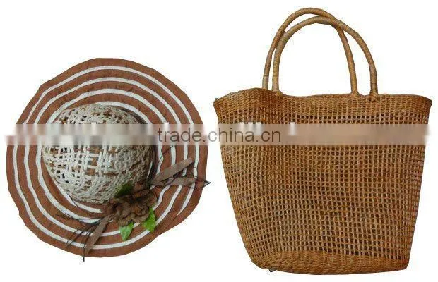Hot Selling Straw Handbag With Fancy Hat