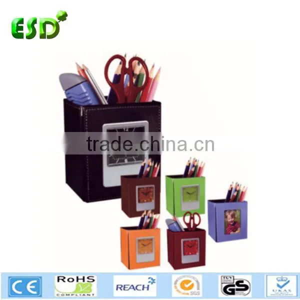 ESD promotional desktop clock and pen holder