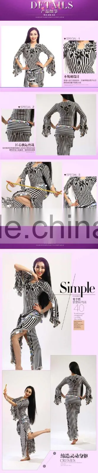 Wucheial Black and White Strip Cotton Ballroom Dance Competition Dress