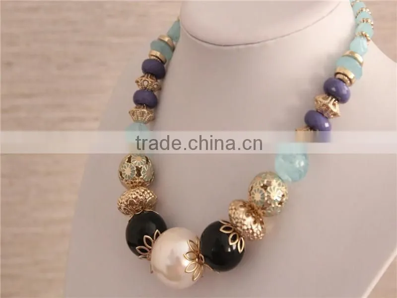 Colorful Arylic Beads Necklace, Gold Plated Beads Necklace