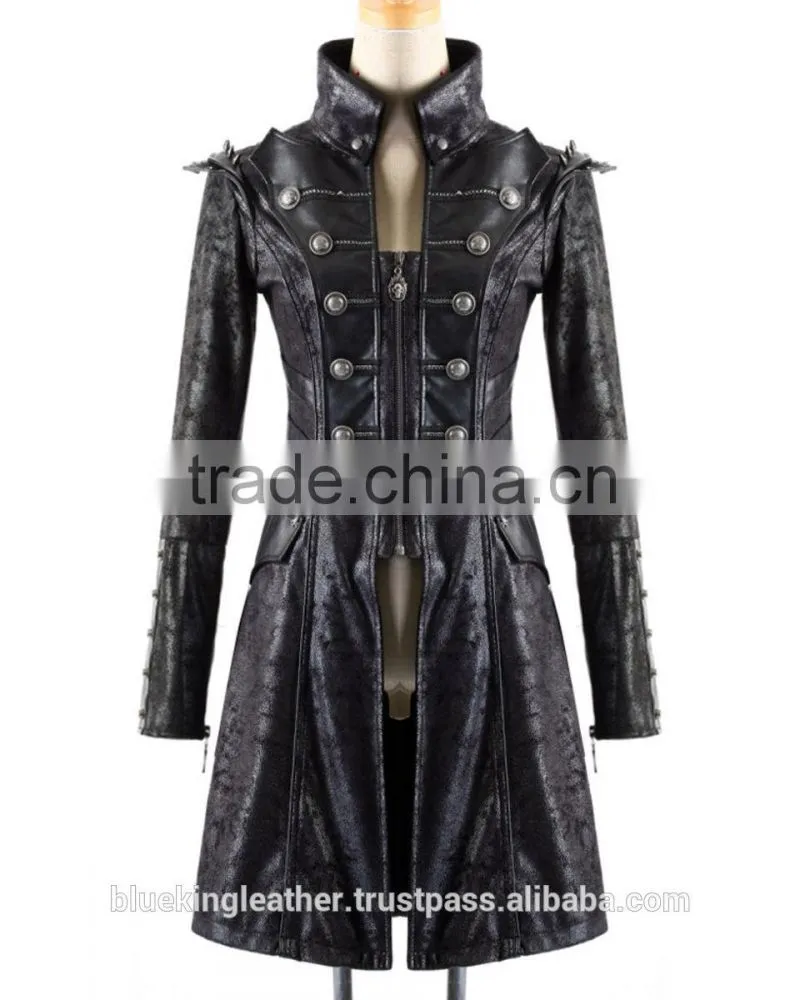 Poison Black Jacket Mens Faux Leather Goth Military Coat