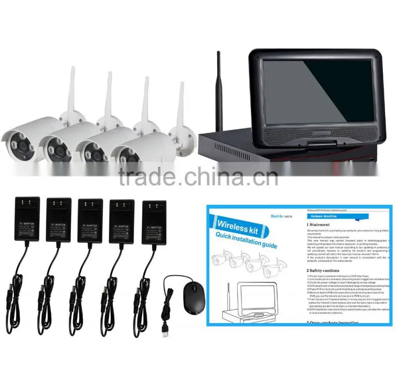 1.3mp cctv wireless wifi cctv system,wifi nvr kit 4ch with 7 inch Monitor