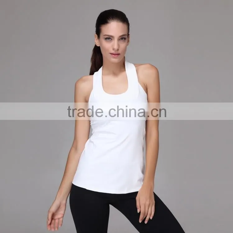 Wholesale Plain White Top Women Workout Fitness Clothing Yoga Tops