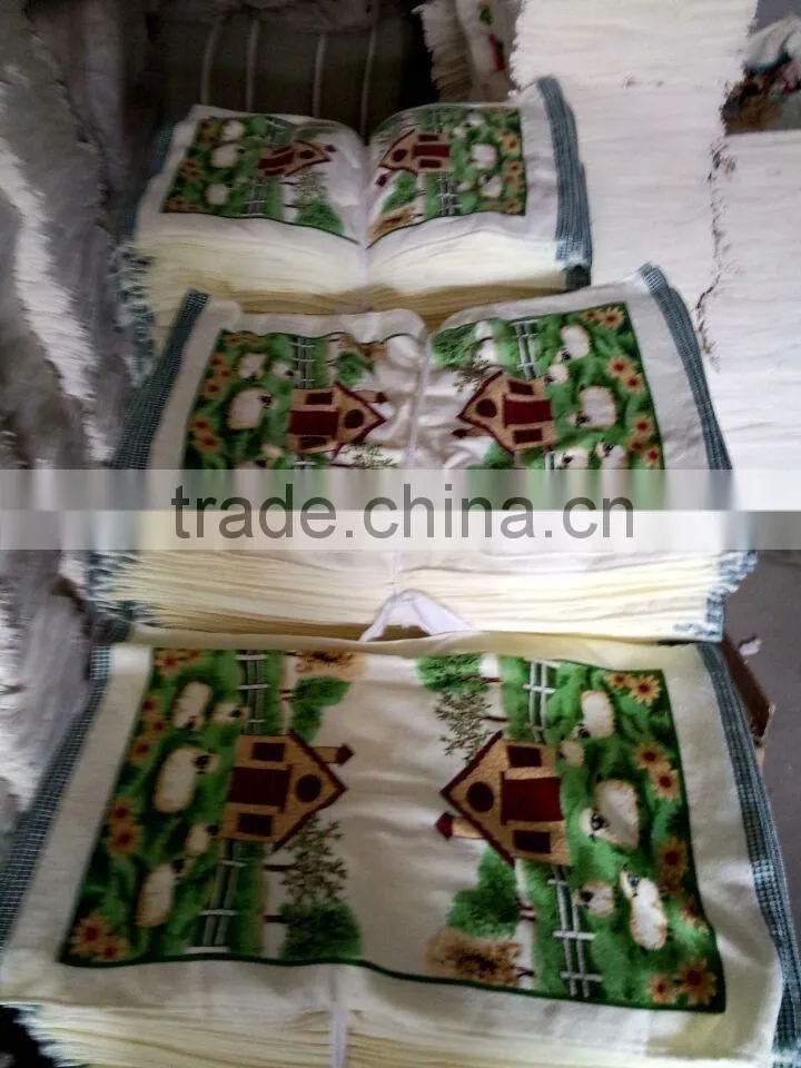 reactive printing velour towel with dobby border or hemmed edge in full printing