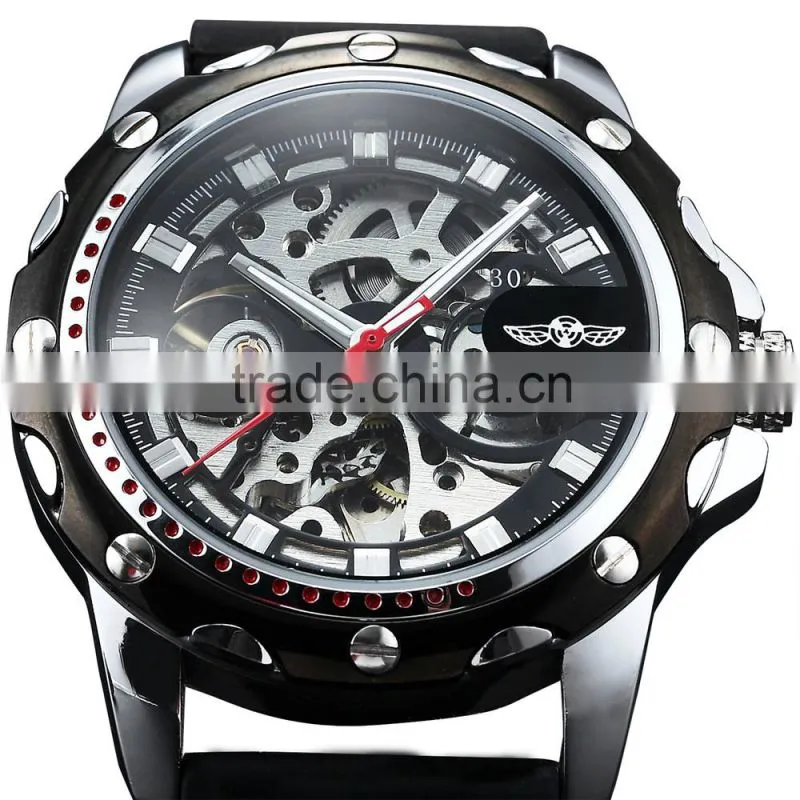 Men's Stylish Silicone Skeleton Analog Auto Mechanical Sport Watch