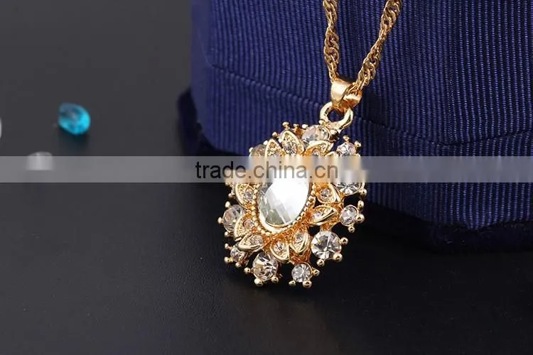 High quality big green stone korea wedding necklace and earring sets gold jewellery