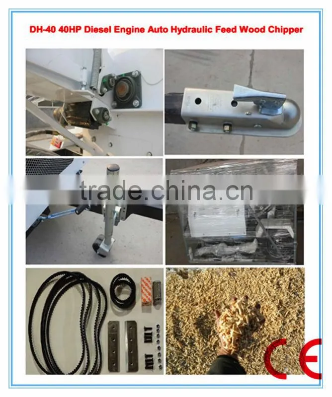 Trailer Towable diesel Wood Chipper, Hydraulic Feeding CE Approved