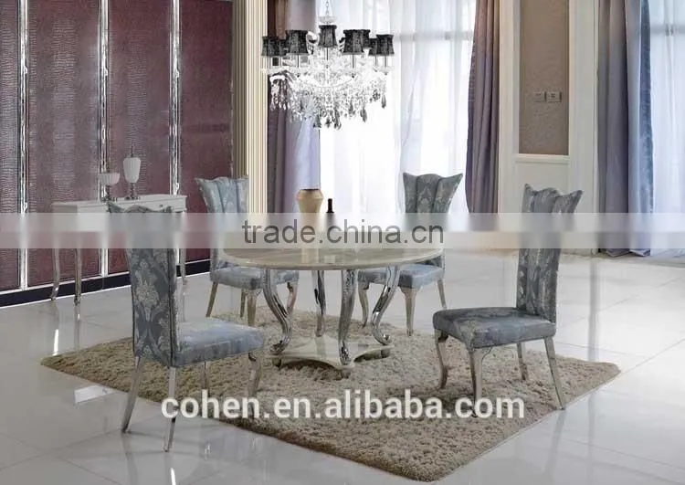 Hosehold 4 people round turntable marble top stainless steel furniture dining table and chairs with highest quality