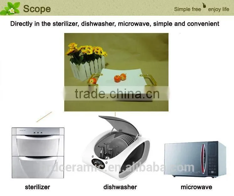 Factory supply stock cheap square white ceramic plate with Metal handle