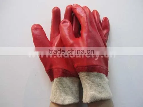 DDSAFETY 2017 Hot Sale Knit Wrist Red PVC Working Glove Safety Equipment Safety Gloves