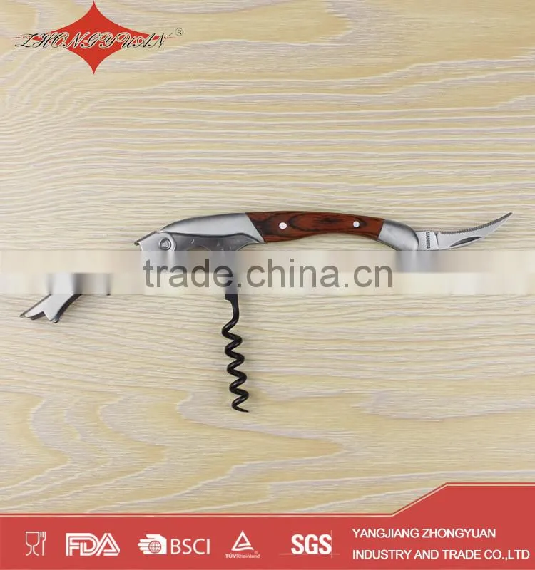 Wood handle bottle cork opener wine corkscrew with knife