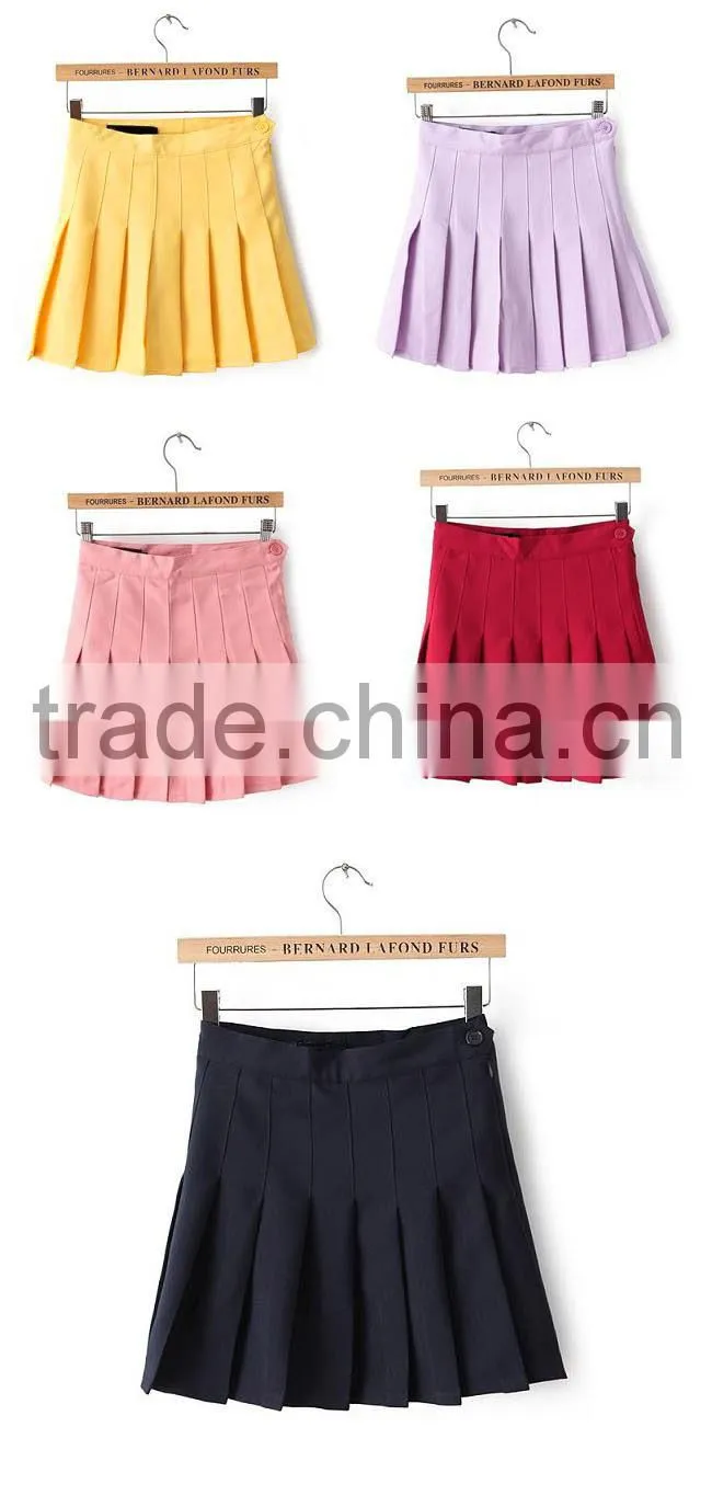 2015 American Apparel Street Fashion Woman Lady High Waist Ball Tennis Pleated Skirt XS-L White Black Red Pink Yellow