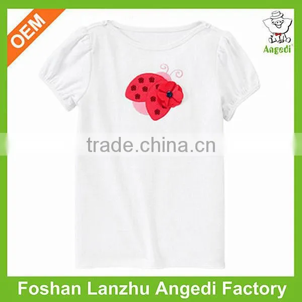 OEM eco-friendly soft kids organic cotton t shirt with ruffle/cap sleeve and water base printing