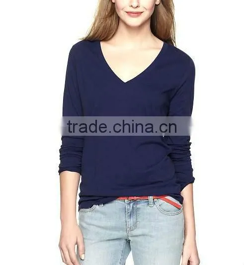 WOMENS LONG SLEEVE V NECK T SHIRT