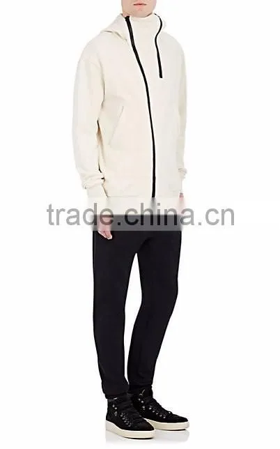 Gusseted zip vent high neck split kangaroo pocket Cotton-blend French terry asymmetric zip-front hoodie