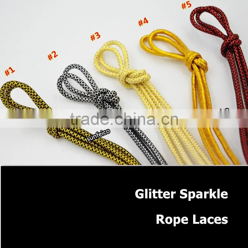 2016 Bulk Sale Custom Round Rope Glitter Shoelace~Glitter Yeezy Logo Tip Lace~Custom Colorful Sports Metallic Glitter Rope Laces