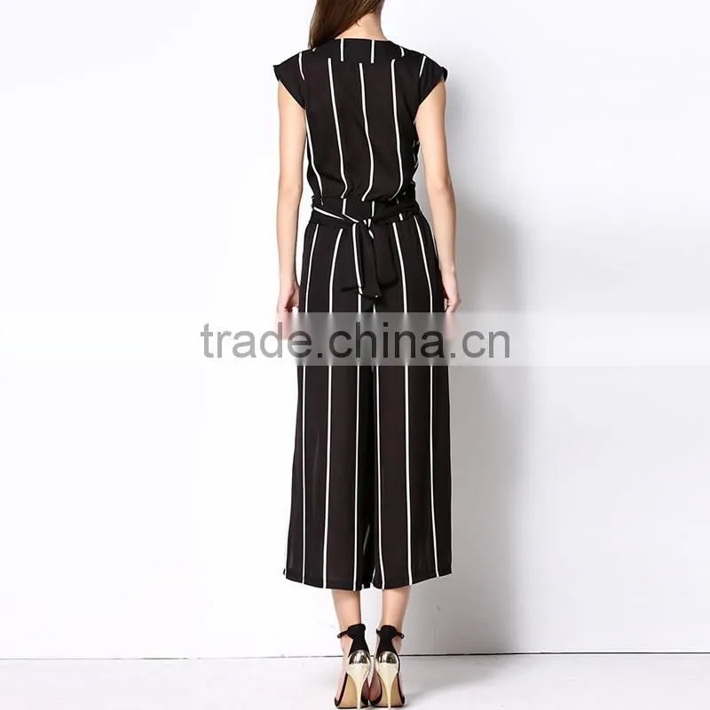 Chiffon Women Casual Set Pants Different Size & top printed striped black