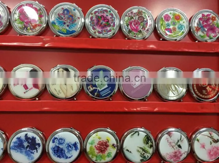 Metal Hollw Rhinestone Embessed Glass Lens Double Folding Mirrors