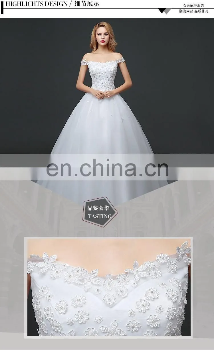 HS1610 Latest Applique Off Shoulder Long Train Bridal Gown Wedding Dress 2017