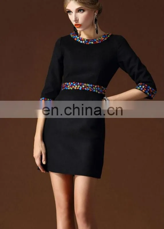 Beaded woolen dress ladies korean dress new fashion