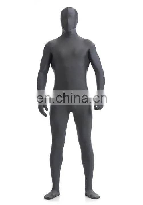 Fancy Dress Halloween Costume Grey Spandex Lycra Full Body Zentai Suit Unitard